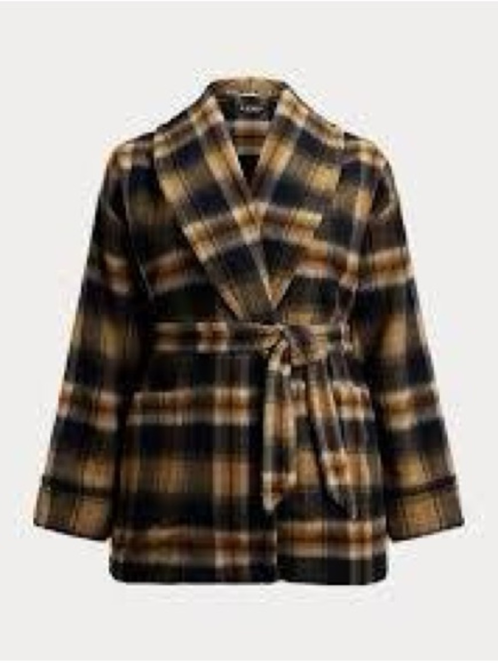 Polo by Ralph Lauren Black and Brown Plaid Wrap Coat